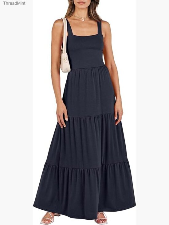 Dresses & Skirts - Sleeveless Maxi Dress with Pockets, Slim Fit, Rayon Blend, Casual Summer Wear